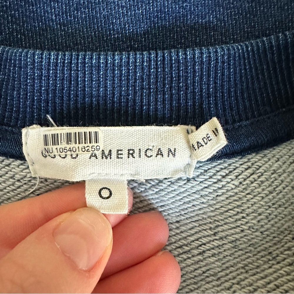 GOOD AMERICAN JEANIUS CROPPED Indigo Blue Terry Sweatshirt Size XS - Picture 9 of 13